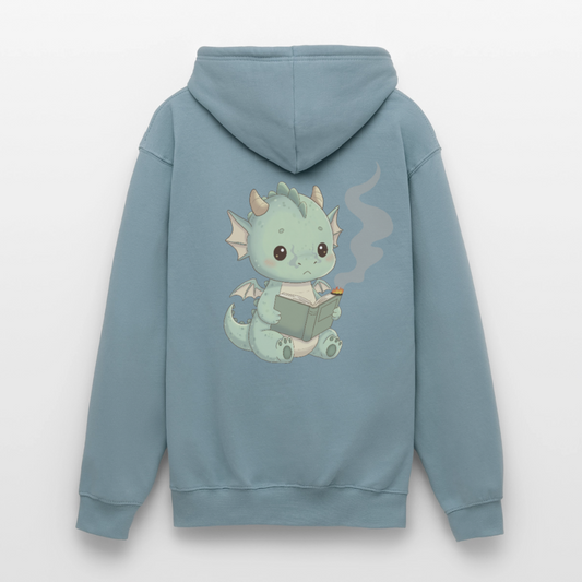 Kleiner.buecherdrache.unisex.hoodie - Nebelblau