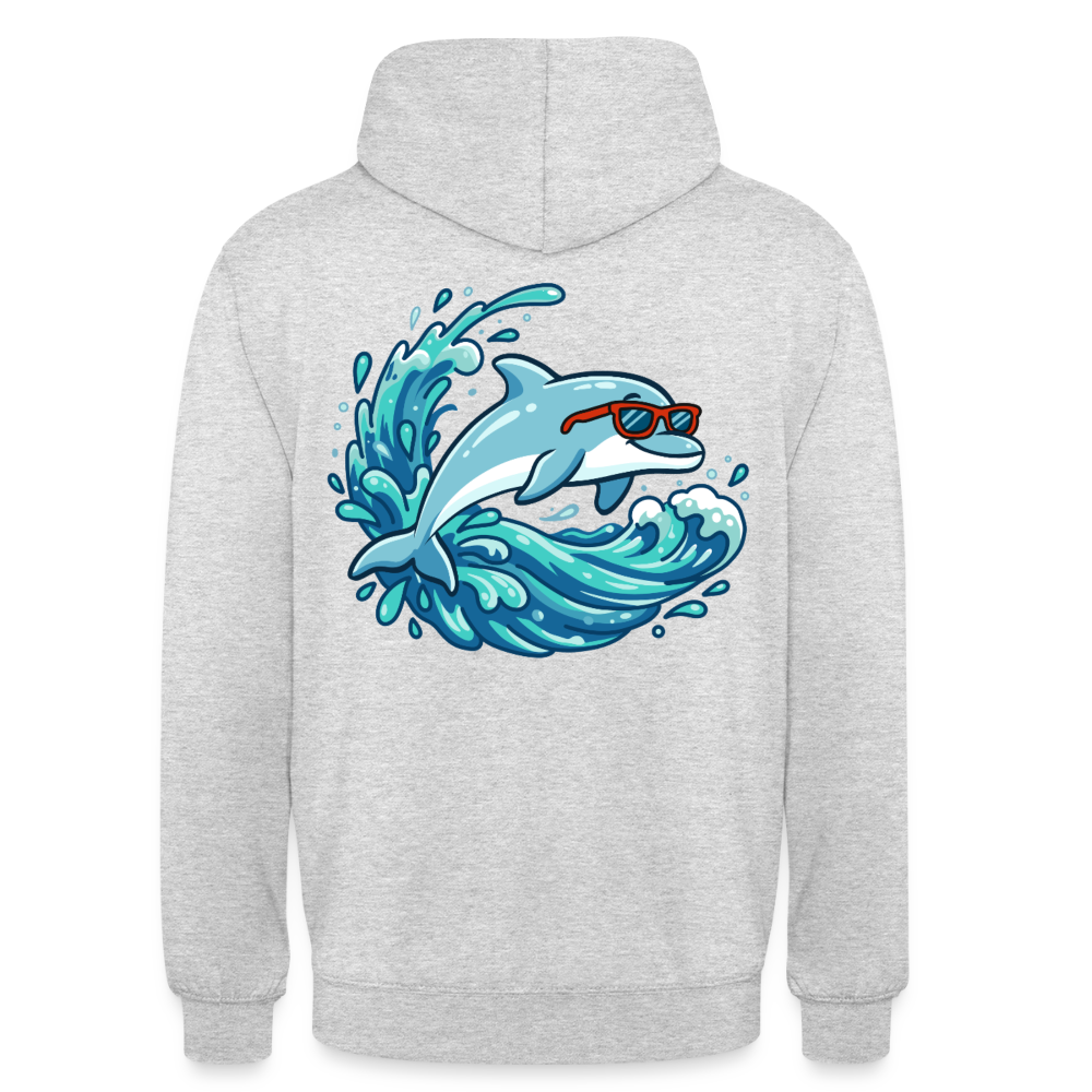 Kleiner.Delfin .große.Welle.supercool.unisex.hoodie - Hellgrau meliert