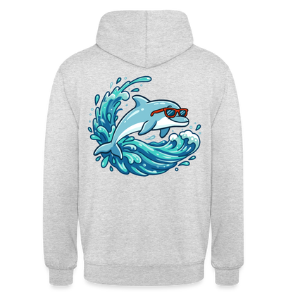Kleiner.Delfin .große.Welle.supercool.unisex.hoodie - Hellgrau meliert