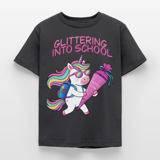 glittering-into-shool-kinder-t-shirt - Dunkelgrau