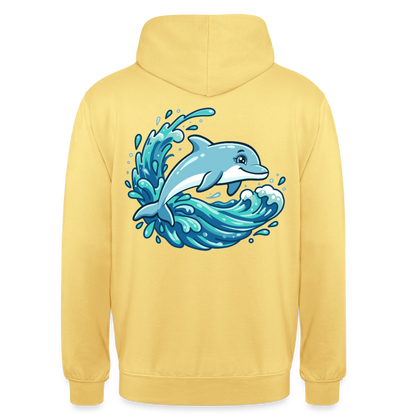 Kleiner.Delfin .große.Welle.unisex.hoodie - Zitronengelb