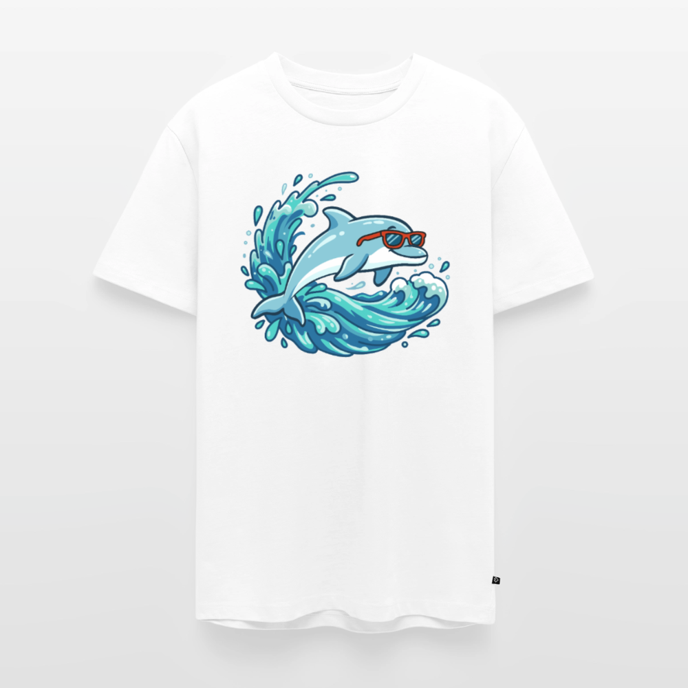 kleiner-delfin-grosse-welle-maenner-shirt-premium-super-cool - Weiß