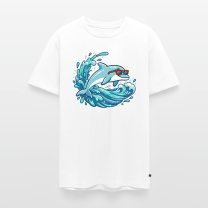 kleiner-delfin-grosse-welle-maenner-shirt-premium-super-cool - Weiß