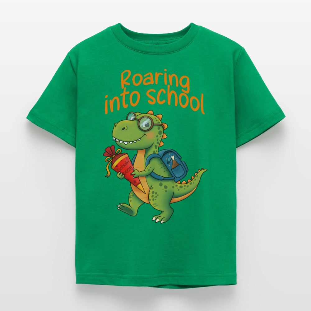 roaring-into-shool-kinder-t-shirt - Kelly Green