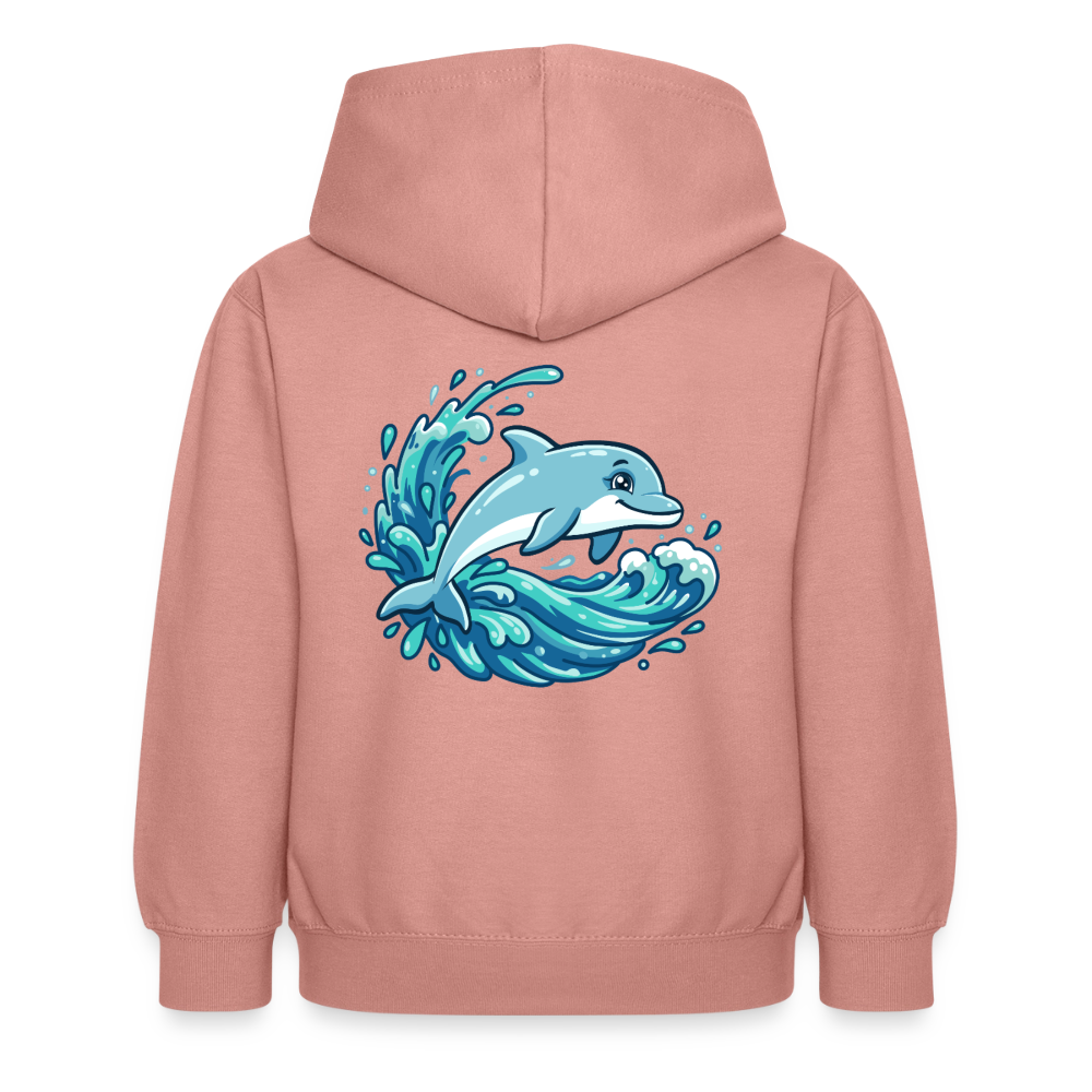 Kleiner.Delfin .große.Welle.kinder.hoodie - Altrosa
