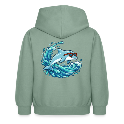 Kleiner.Delfin .große.Welle.supercool.kinder.hoodie - Graugrün