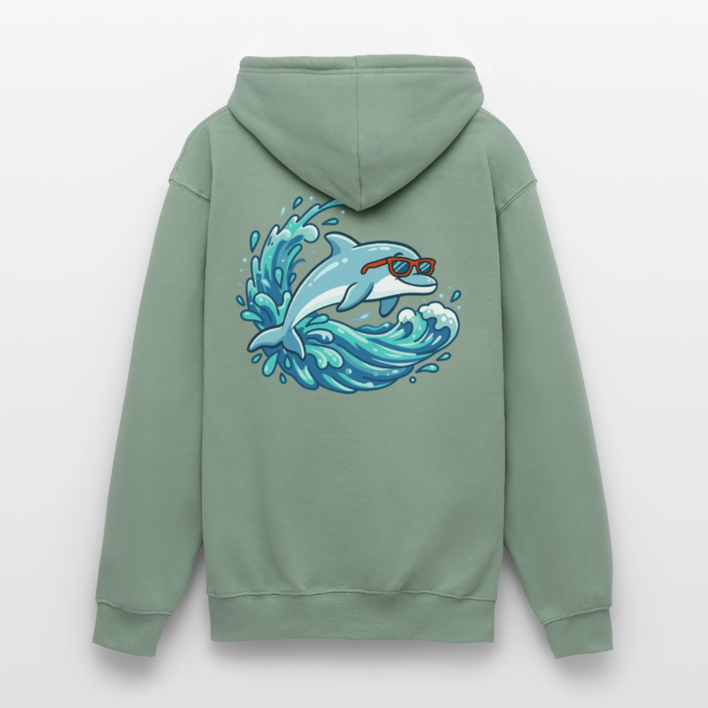 Kleiner.Delfin .große.Welle.supercool.unisex.hoodie - Graugrün
