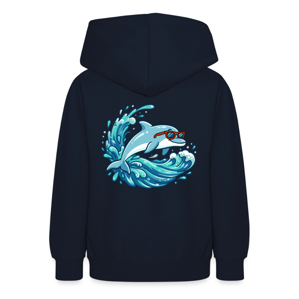 Kleiner.Delfin .große.Welle.supercool.teenager.hoodie - Navy