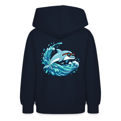 Kleiner.Delfin .große.Welle.supercool.teenager.hoodie - Navy