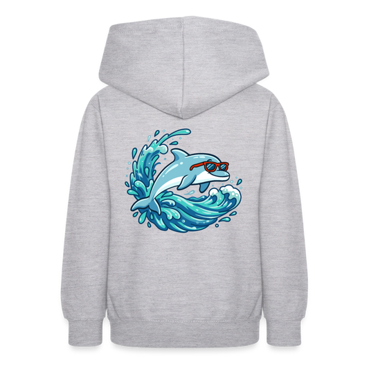 Kleiner.Delfin .große.Welle.supercool.teenager.hoodie - Hellgrau meliert