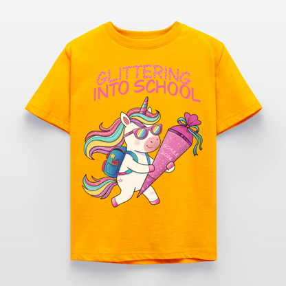 glittering-into-shool-kinder-t-shirt - Gold