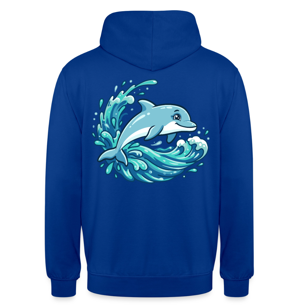 Kleiner.Delfin .große.Welle.unisex.hoodie - Royalblau