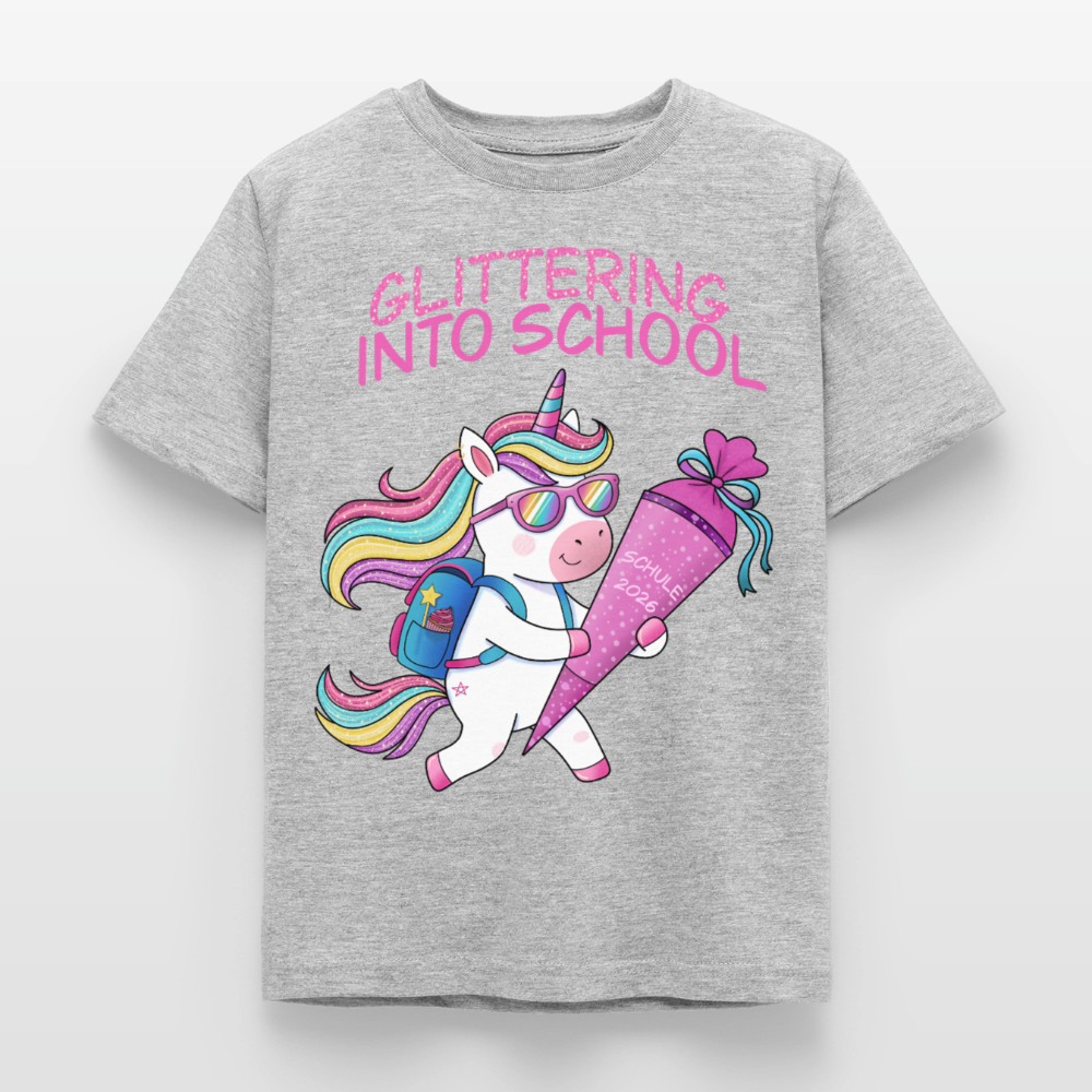 glittering-into-shool-kinder-t-shirt - Grau meliert