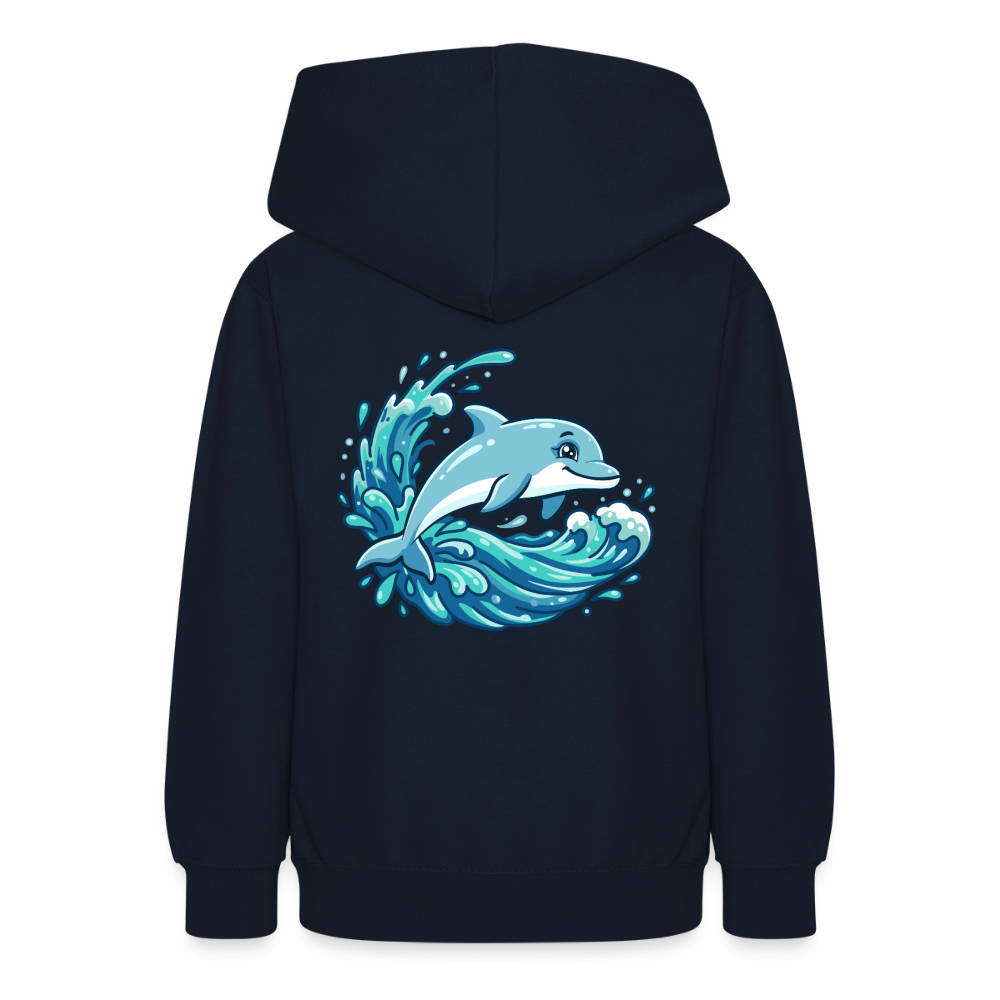 Kleiner.Delfin .große.Welle.teenager.hoodie - Navy
