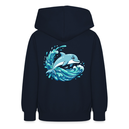 Kleiner.Delfin .große.Welle.teenager.hoodie - Navy
