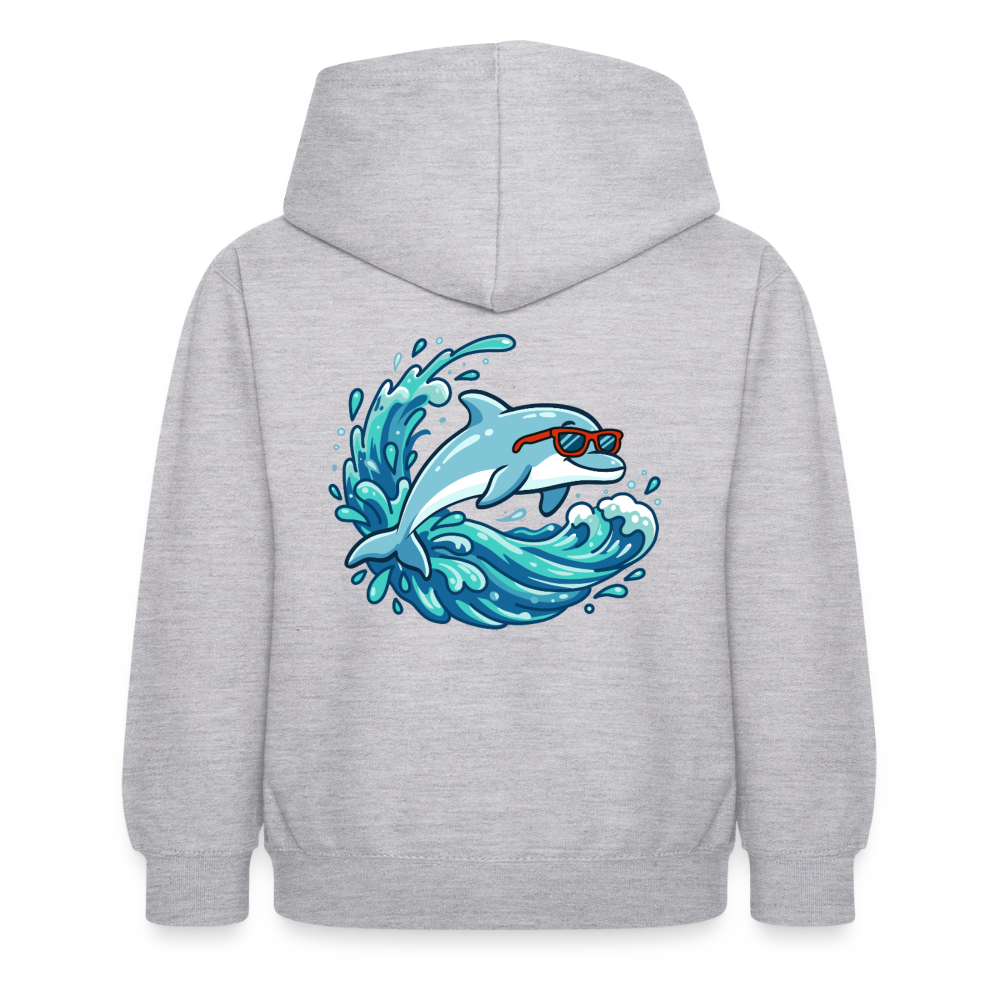 Kleiner.Delfin .große.Welle.supercool.kinder.hoodie - Hellgrau meliert