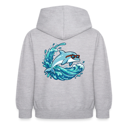 Kleiner.Delfin .große.Welle.supercool.kinder.hoodie - Hellgrau meliert