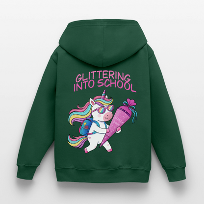 glittering-into-shool-kinder-hoodie - Flaschengrün
