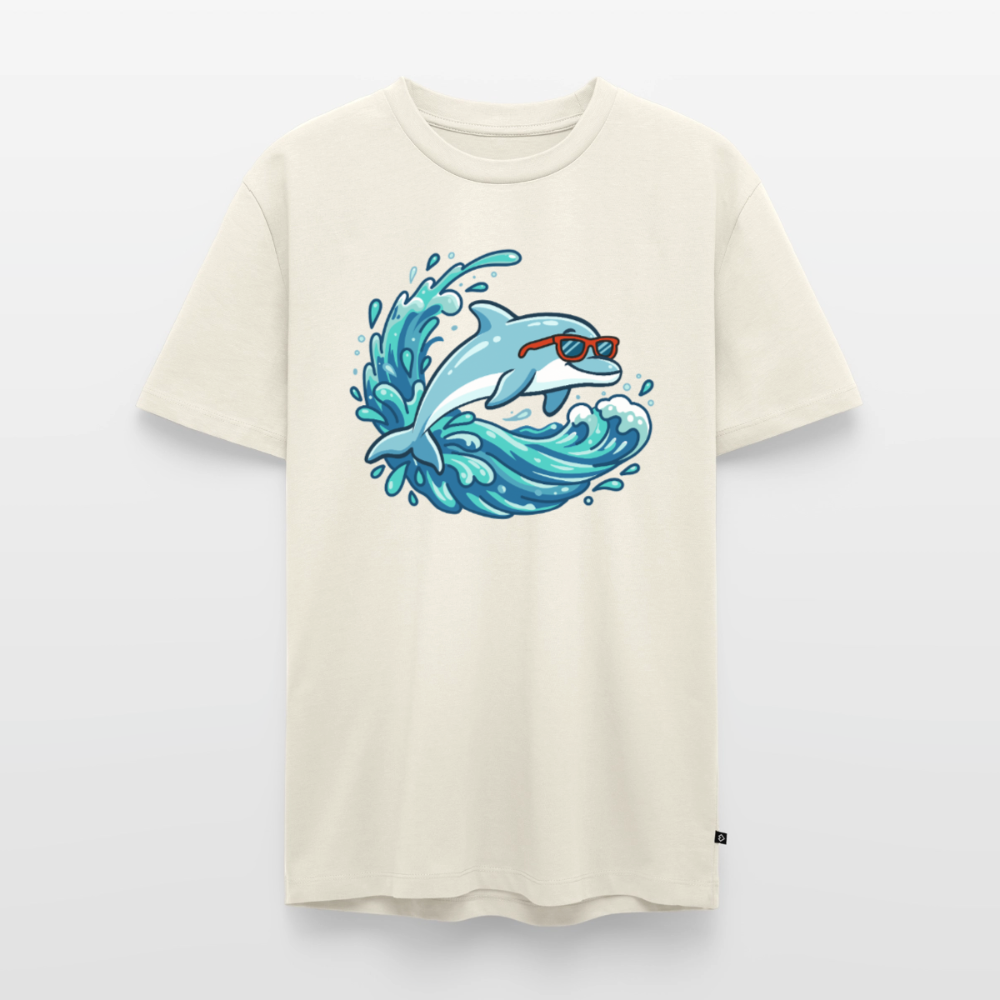 kleiner-delfin-grosse-welle-maenner-shirt-premium-super-cool - Naturweiß