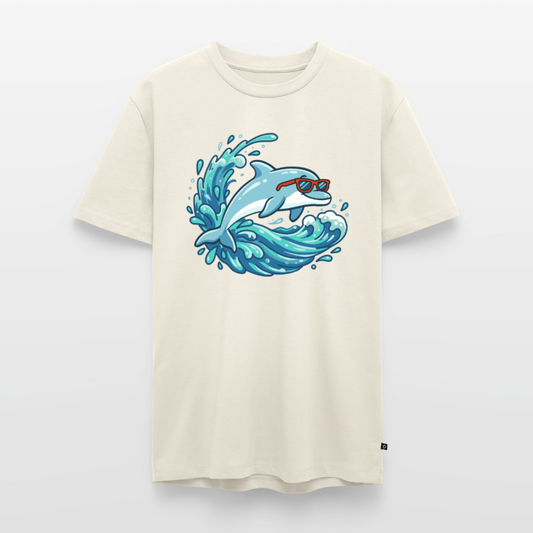 kleiner-delfin-grosse-welle-maenner-shirt-premium-super-cool - Naturweiß