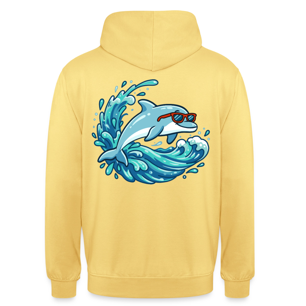 Kleiner.Delfin .große.Welle.supercool.unisex.hoodie - Zitronengelb