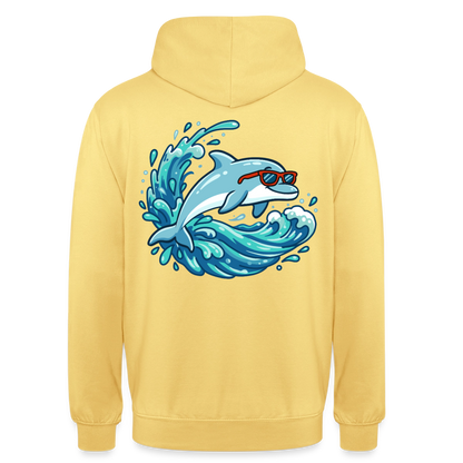 Kleiner.Delfin .große.Welle.supercool.unisex.hoodie - Zitronengelb